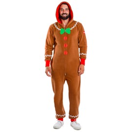 Tipsy Elves Christmas Onesies for Adults - Comfy Unisex Matching Holiday Jumpsuits with Convenient Pockets - Cozy Brown Gingerbread Christmas Jumpsuit Size Large