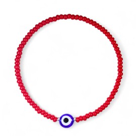 Luck Strings Red Evil Eye Beaded Bracelet - Blue Eye Unisex Stretch Bracelets - Elastic Stackable Protection Jewelry (Red, 6.5" inches)