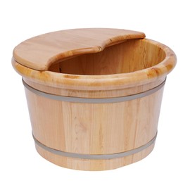 mignonnememe Foot Bucket Wooden Foot Soaking Tub with Lid and Massager, Feet Basin Soaking for Dry Cracked Feet D15.75“ x H9.84”