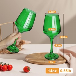 GLAZVIA Green Wine Glasses Set of 6, 14oz Stemmed Glasses, Thick & Colored, Dishwasher Safe Stemware for Red or White, Gift for Party, Holiday, Anniversary, Restaurant, Home Bar, Daily Use