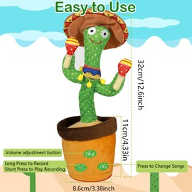 Dancing Cactus, Singing Cactus Voice Recorder Baby Toys Talking Cactus Adjusting the Volume with 120 Songs, Funny Children Education Toys, Gifts and Home Decoration