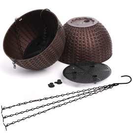 Foraineam 4 Pack 8.2 inch Self-Watering Hanging Planters, Garden Flower Plant Pot Container, Hanging Basket Planter with Drainer and Chain for Indoor Outdoor Use, Coffee Brown