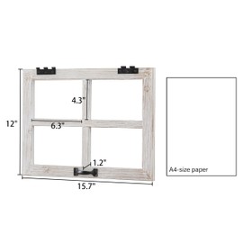 Sintosin Small Rustic Window Frame Wall Decor 12 X 16 Inch, Hanging Handmade Washed White Wooden Farmhouse Faux Window Wall Decor for Living Room Bedroom Entryway Hallway, Horizontal or Vertical