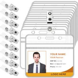kioooki 100 Pcs Badge Holders with Clip Extra Thick Clear Name Badge Holders Card Holder Plastic Horizontal Name Tag Holder with Waterproof Resealable Zip