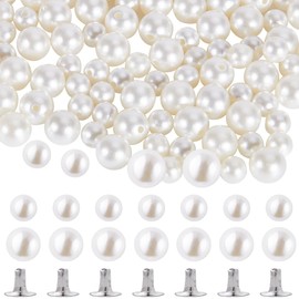 GORGECRAFT 100 Set 2 Sizes Large Pearl Rivets Faux Pearl Rivets Round White Screw Stud Rivets Beads Buttons with Pins Kit for DIY Crafts Clothing Hats Crafts Jewellery Making
