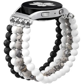 Natural Stone Bracelet Beaded Bands Compatibe with Galaxy Watch 4 Band/Watch 5 Band/Watch 6 Band 40mm 44mm, Galaxy Watch 6/Watch 4 Classic 42mm 46mm Band, 20mm Elastic Band for Galaxy Watch Active 2 Women