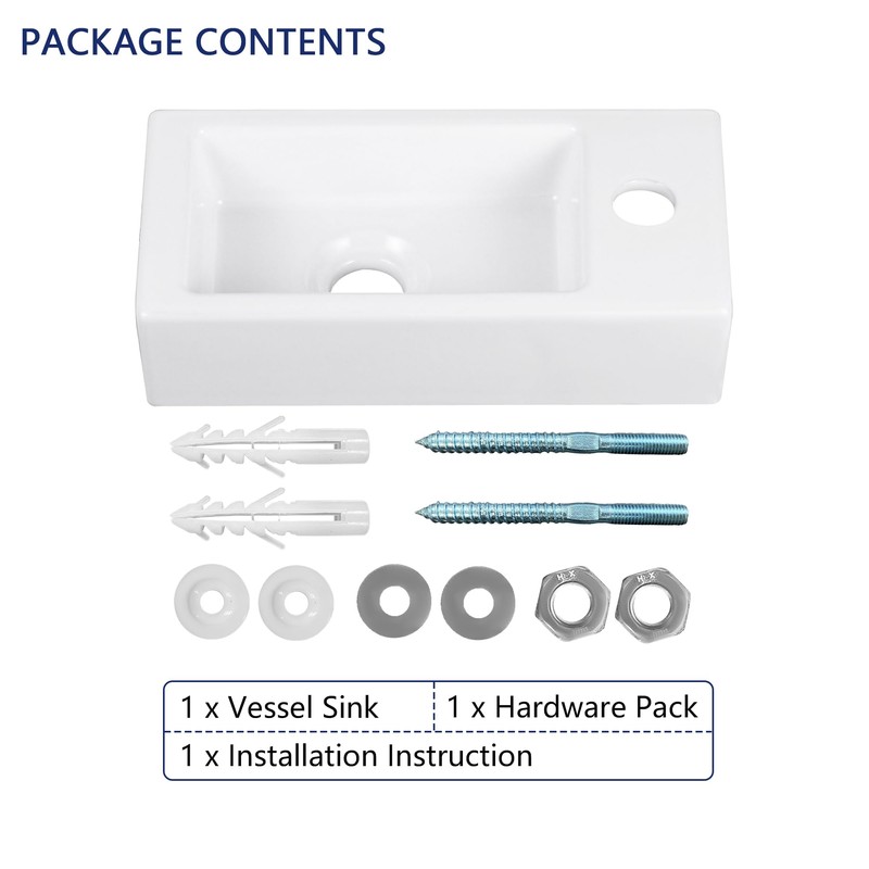 DeerValley DV-1V081RA Wall Mount Sink, Mini Rectangle Bathroom Sink, Small