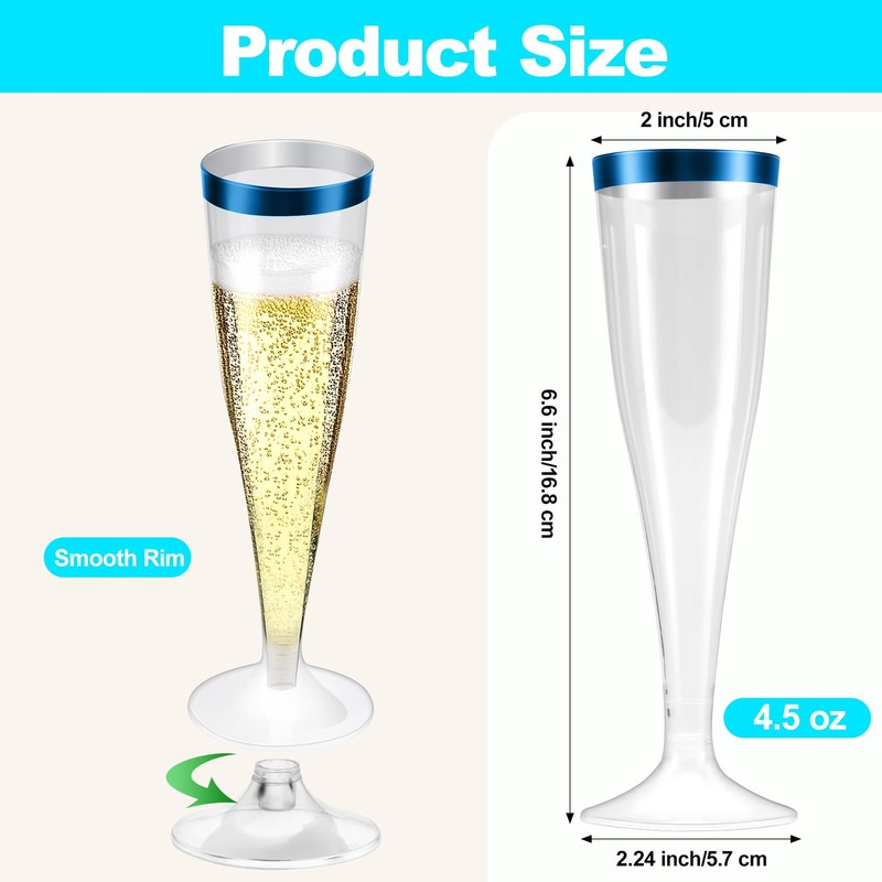 Bgtecho 100 Pack Plastic Champagne Flutes, 4.5 Oz Clear with