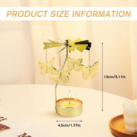 FYSL Rotierende Kerzenhalter, Drehender Schmetterling Kerzenhalter für Tischdekoration Geschenk, Gold Schmetterlinge Teelicht für Heimdekoration, Drehbare Teelichtkarussell Geschenke für Frauen