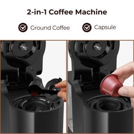 Havato Single Serve Coffee Maker K Cup 2 in 1 Coffee Machine with Ground Coffee & Pods Coffee, 6 to 14 Oz Brew Sizes,Mini One Cup Drip Coffee Maker with Auto Cleaning & Shut Off, Black