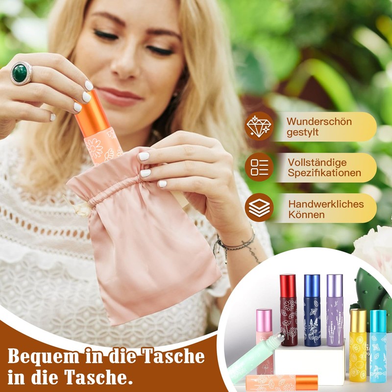KASURE 10 Stück Roll on Glasflaschen für Ätherisches Öl（10ml*8,5ml*2）mit Öffner,
