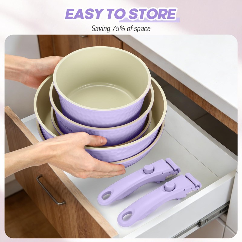 UMETRE pots and Pans Set, Ceramic Nonstick Cookware Set Detachable