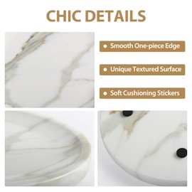 Koville Italian Natural Marble Tray for Bathroom Countertop, 9.8" Diam Round Marble Tray for Kitchen Counter, Coffee Table Serving Tray, Perfume Jewelry Dish Tray, Decorative Vanity Tray (Statuario)