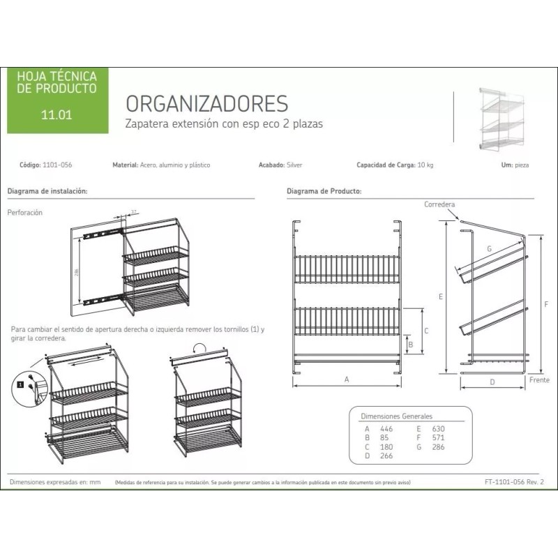 Cerrajes Zapatera De Extension 2 Plazas Herraje Para Closet Corredera