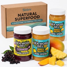 Biolore Sea Moss Gel Set of 3 – Total 24oz – Flavored Superfood with Natural Electrolytes – Mango-Pineapple, Elderberry, Mango-Pineapple – Wildcrafted Mango Jam Sea Moss – Minerals, Vegan, Made in USA