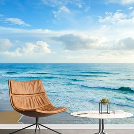 SIGNWIN Removable Wall Sticker/Wall Mural Vibrant Blue Ocean Sea Beach Shore Wave Nature Wilderness Photography Realism Decorative Landscape Rustic for Living Room, Bedroom, Office - 66x96