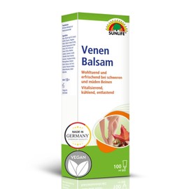 SUNLIFE Vein Balm, 1 x 100 g, Cooling Balm for Feet, Legs and Veins, Vein Gel with Red Vine Leaves and Horse Chestnut Extract, High-Quality Vein Balm for Massaging Tired Legs