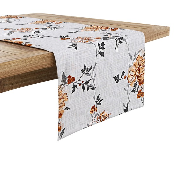 RUVANTI 100% Cotton Cloth Table Runner, Grey/Orange Floral Fall & Christmas, Table Runners 72 Inches Long, Perfect for Coffee Gatherings, Thanksgiving Dinner Parties, and as Farmhouse Table Runners