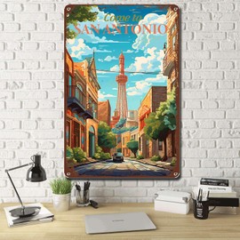 Lygond Metal Sign Tin Sign Vintage Wall Art Come to San Antonio Travel Garage Sign for Garden 8×12 Inches