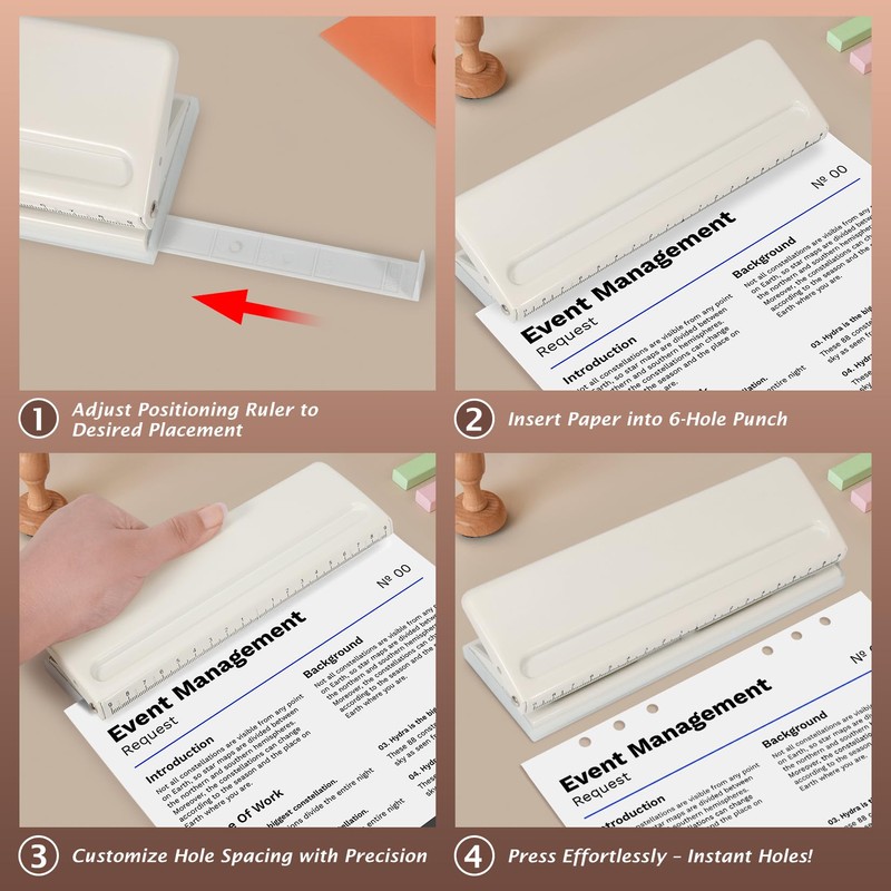 Metal Adjustable 6 Hole Punch for A5 A6 A7 Binders/Planners,