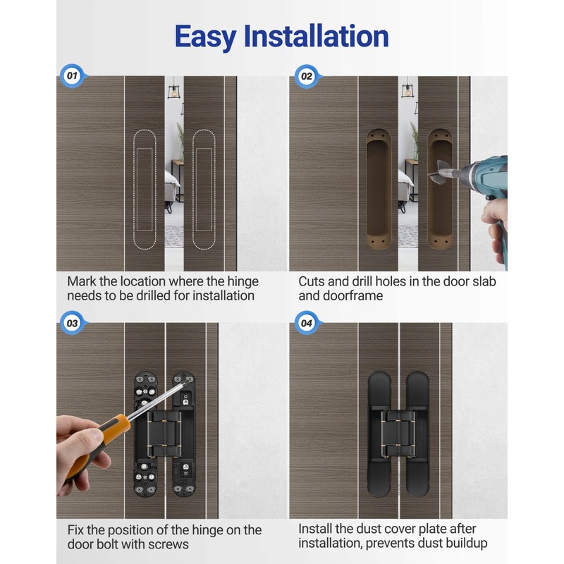 Upgraded Hidden Door Hinges Invisible Hinges, 7" Zinc Alloy Concealed