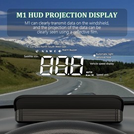 Liiiyuan M1 White Windshield Projection Heads Up Display, Digital GPS Speedometer with Speed, Travel Direction Function, and Overspeed Alarm, Fatigue Driving Alarm， Suitable for All Vehicles