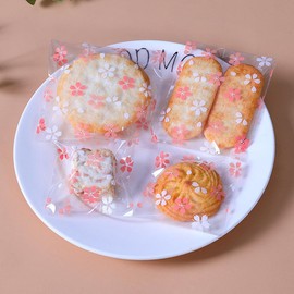 100 Pcs Cookie Packaging Bags, Cherry Blossom Printing，Sliced Bread, Donut Packaging, Transparent Self-sealing Cellophane, OPP Packaging, Gift Packaging Bags (2.8×2.8 inches)