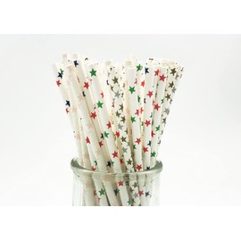 100 Pcs Colorful Disposable Straws, Star Drinking Straws, Rainbow Paper Straws for Juices, Shakes, Cocktail, Smoothies, Party Supplies (White)