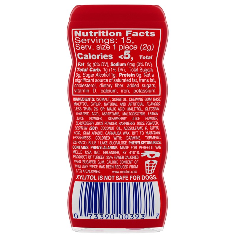 MENTOS SUGAR-FREE CHEWING GUM, TROPICAL RED FRUIT LIME, NON MELTING,