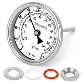 MEANLIN MEASURE 1/2" NPT Bimetal Thermometer, 3.3" Dial, 4.4" Stainless Steel Stem, Accuracy 2%, Center Back Mount, Temperature Range 0-220°F/-10-100°C for Hot Water, Boilers and Pipes