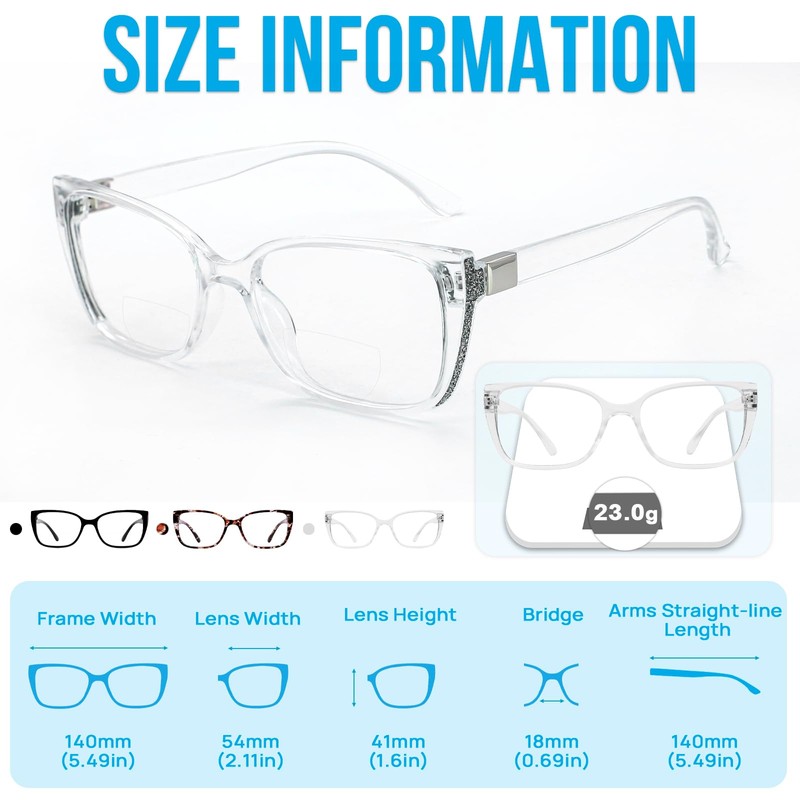 WEMOOTANTS Bifocal Reading Glasses Women's Large Clear Bifocals Readers Glass