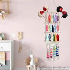 SUQ Headband Organizer with 30 hooks, Holder Head Bands Organiser for Girls, Headband Holder Bows Organizer, Hair Bows Rack For Toddler Girls Room Wall Decor, Tassels