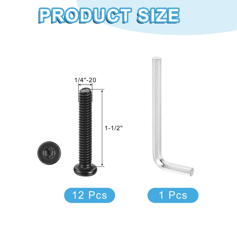 sourcing map 12Pcs 1/4-20x1-1/2" Furniture Bolt, Round Head Hex Socket