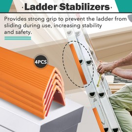 4 Pcs Ladder Stabilizer for Gutters & Roof - Ladder Stabilizer Covers Grip Strips Fits Most Ladders, Anti-Slip Ladder Safety Covers Grip Strips for Fall Prevention & Scratch Protection (Orange)