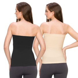 Kurve Medium Length Tube Top with Built-in Shelf Bra, UV Protective Fabric UPF 50+ (Made with Love in The USA), Black/Nude Set, Large-X-Large