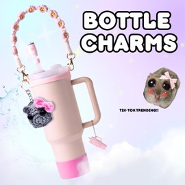 Water Bottle Charms | Plushy Charm Toy, Cute, Pink, Kawaii, Hamster Toy, Waterbottle Accessories Set, Animal charms Cartoon Tag Set, Handle Strap, Silicone Cup Boot, Tumbler, gift