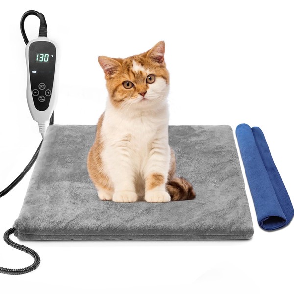 GOLOPET Pet Heating Pad 18x18in Cat Heating pad for Cats Waterproof Smart Thermostat Switch, Adjustable Puppy Dog Heating pad mat Chew Resistant Steel Cord Complimentary Two Fleece Fabric Cover