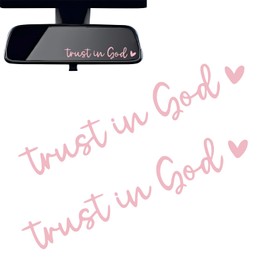 Zikefest 2PCS Trust in God Rearview Mirror Sticker, Vanity Mirror Stickers, Vinyl Rearview Mirror Decorative Decals, Cute Car Window Decals, Car Accessories, for Car Truck Laptop (Pink)