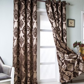 NAPEARL Brown Damask Curtains-Luxury Curtains for Living Room, Jacquard Curtains Drapes for Home Decoration, Victorian Brown Curtain for Bedroom (2 Panels, Each 52 x 108 Inches)