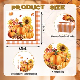 40 Pcs Fall Pumpkins Napkins Orange Buffalo Plaid Disposable Paper Napkins for Dinner Picnic Cocktail Thanksgiving Day Party Supplies - 6.5 x 6.5 In