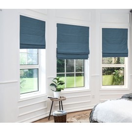 Everyday Celebration Roman Shades for Windows, Cordless Room Darkening Roman Window Shades, Pull Down Window Treatment, Indoor Blinds & Shades with Woven Fabric 23" W X 64" H, (Indigo Blue)