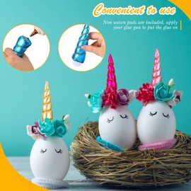 Juexica 12 Pack 5.12 Inches Glitter Unicorn Horns DIY Unicorn Headbands Photo Prop with 20 Non Woven Pads for Cosplay Birthday Party (Bright Colors), 32 Piece Set