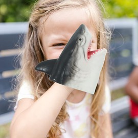 Toyvian Pack of 2 Shark Hand Puppets Children's Figure Toy Rubber Shark Hand Puppet Head Hand Puppet Figure Gloves for Children Role Play and Birthday Gift, 16 cm