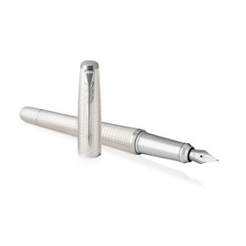 Parker Urban Fountain Pen, Premium Pearl Metal Chiselled with Medium Nib and Blue Ink Refill, 1931608