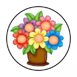Homemade 48  COLORFUL FLOWERS!.  ENVELOPE SEALS LABELS STICKERS 1.2" ROUND