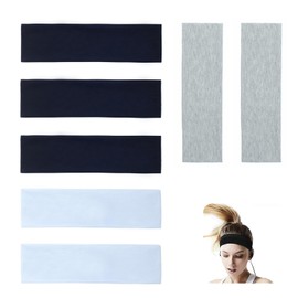 7PCS Women's Non-Slip Headband Set, Soft Cotton Stretchy Hair Bands for Workout, Yoga, Running, Sweat-Absorbing, Quick-Drying, Comfortable Headbands in Black, White, and Gray