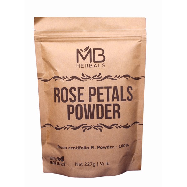 MB Herbals Rose Petals Powder 227g | Half Pound | 8 oz | Rosa centifolia | Kashmir Origin | for Natural Face Packs & Facial Mask Formulations | 100% Pure | Chemical-Free | Preservative-Free
