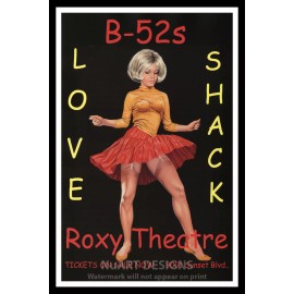 Home Decor Framed Vintage Style Rock n Roll Poster "B-52s - LOVE SHACK"; 12x18