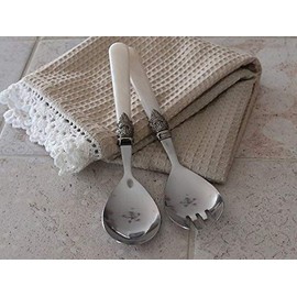 ChicAntique Salad Servers 2-Piece Decorative Mother of Pearl Look Vintage Shabby Nostalgia