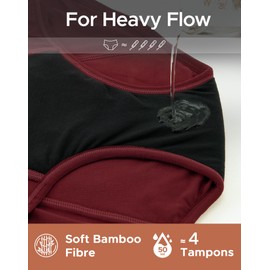 INNERSY Period Knickers Heavy Flow Bamboo Washable Incontinence Pants Women Leakproof Briefs 3 Pack(14, Black/Burgundy/Marl Grey)